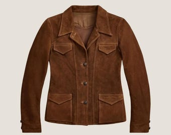 Brown Suede Cropped Jacket Women | Goatskin Suede Short Jacket Satin Lined | Vintage Inspired Luxury Outerwear