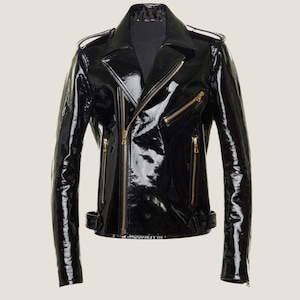Herren-Regenmantel, PVC, Glänzend, Stilvoll, Café-Racer-Stil, Motorrad-/Biker-Lederjacke