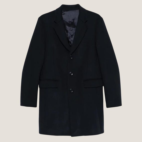 男性用ネイビーブルーのシングルブレストウールコート – 洗練された冬