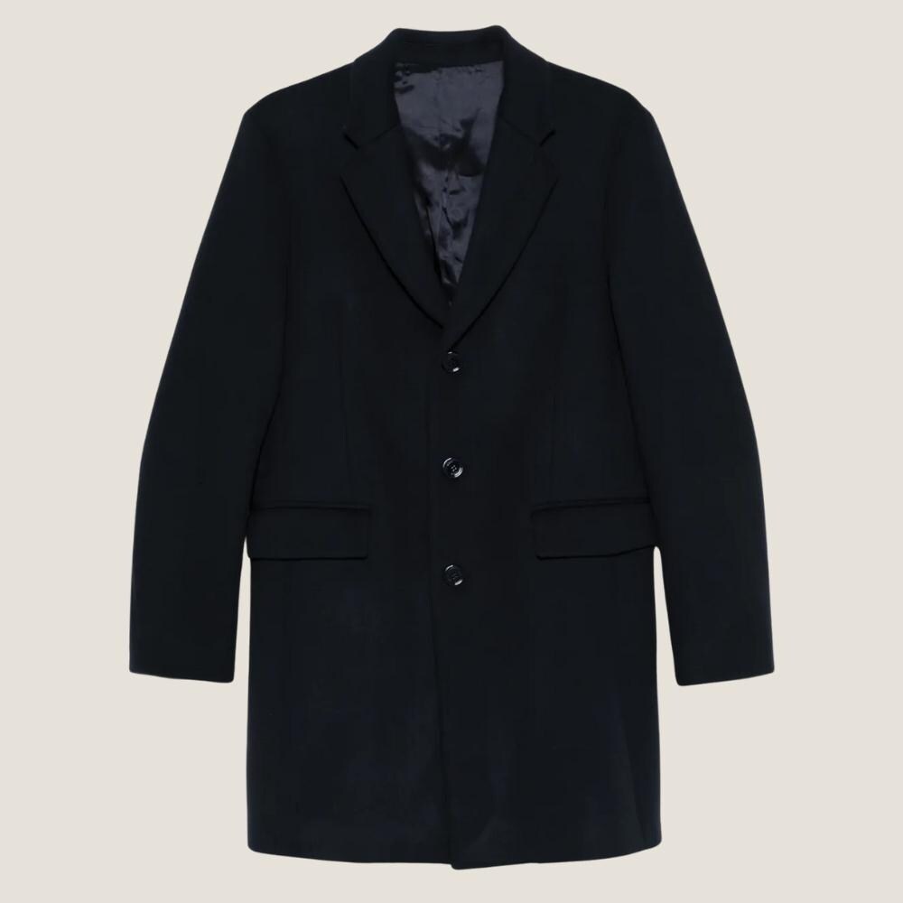 男性用ネイビーブルーのシングルブレストウールコート – 洗練された冬