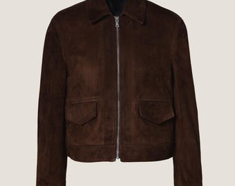 Handmade Goatskin Suede Jacket – Women's Dark Brown Zip-Up Coat