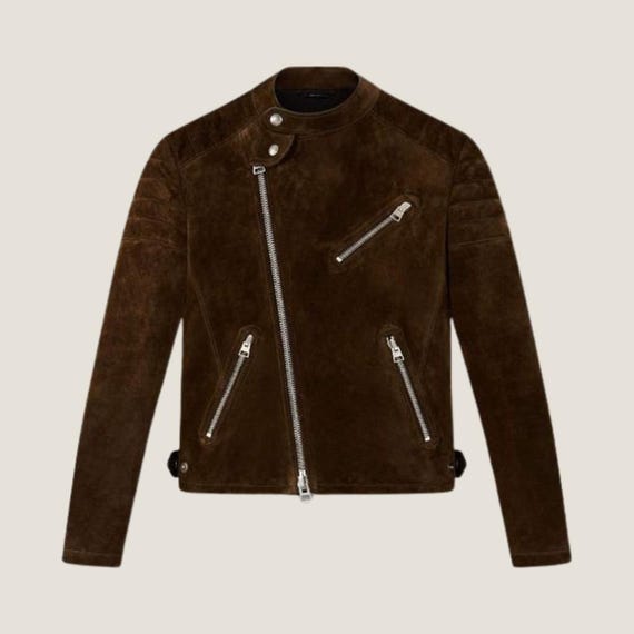 Dark Brown Suede Biker Jacket Men | Goatskin Suede Motorcycle Jacket Satin Lined | Classic Men’s Leather Outerwear