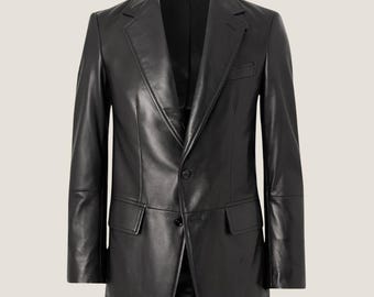 Lambskin Black Leather Blazer - 2-Button Formal Jacket for Men