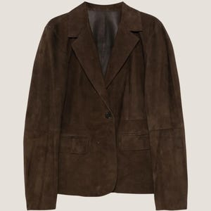 Blazer donna pelle scamosciata cappotto lungo retrò marrone Blazer donna pelle scamosciata cappotto lungo retrò marrone