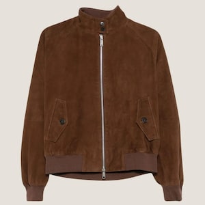 Blouson aviateur en daim pour femme - Blouson en cuir fait main marron - Veste d'automne - Fermeture éclair - Ourlet côtelé - Style vintage - Blouson d'extérieur en daim doux