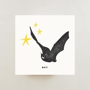 Stampa artistica di pipistrello – “BAT!” / 148 mm x 148 mm Illustrazione naturalistica notturna ecologica