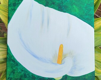 Calla Lily, Piazza Art, Floral, Fleur, Acrylique, Peinture sur toile, Blanc, Vert, Lys