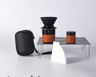 Pour Over Coffee Maker Set: Collapsible Dripper, Mug & Bean Container