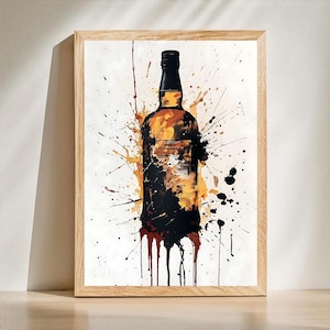 Whiskey Bottle Splash Art, Bar Cart Print, Watercolour Paint Drips Kitchen & Bar Decor, Jack Daniel’s Vintage Bar Print, Whiskey Lovers Gift