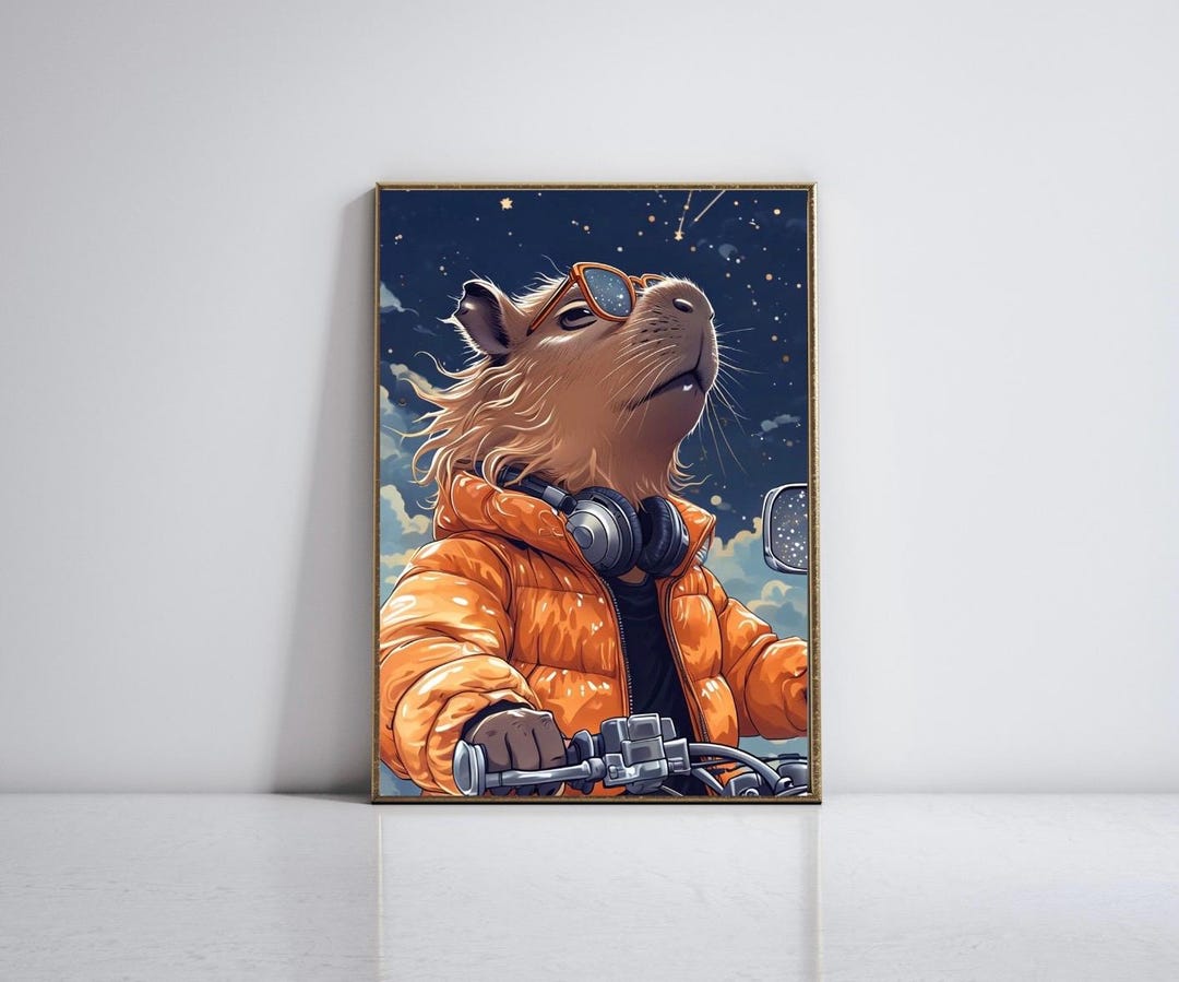Capybara Print, Capybara Riding Motorbike Poster, Digital Wall Art ...