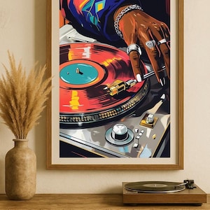 Vinyl Record Music Wall Art, Digital DJ Print, Printable Turntable Poster, Hip Hop Music Decor, Colourful Art, Trendy Aesthetic Wall Art