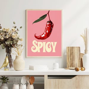 Print roze chili, trendy muurkunst, digitale muurkunst chili, decoratie keuken en meisjeskamer, poster schattige chili, poster pittige chili, vrouwelijke poster