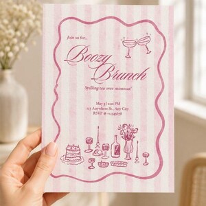 Vorlage für eine Einladung zum Brunch mit Alkohol, bearbeitbare Brunch-Party-Einladung, Einladung zum Damenbrunch, Mädchenbrunch, Sofort-Download, Corjl