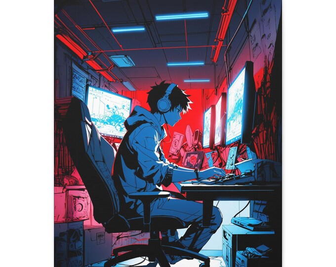 Cyberpunk Gamer Canvas Wall Art, Perfect for Gaming Room Decor, Great Gift for Gamers, Modern Artwork for Tech Enthusiasts, Cool Aesthetic