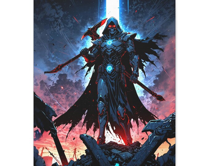 Futuristic Fantasy Art Canvas Print, Bold Wall Decor for Gamers, Unique Home Décor, Gift for Nerds, Sci-Fi Artwork, Skeleton, Warrior