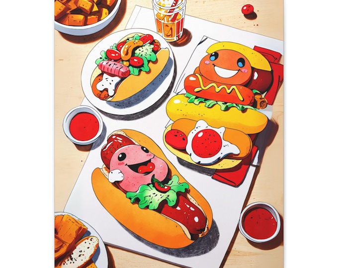 Playful Hot Dog Art Print, Whimsical Food Decor, Perfect Gift for Foodies, Kitchen Wall Art, Fun Home Decoration