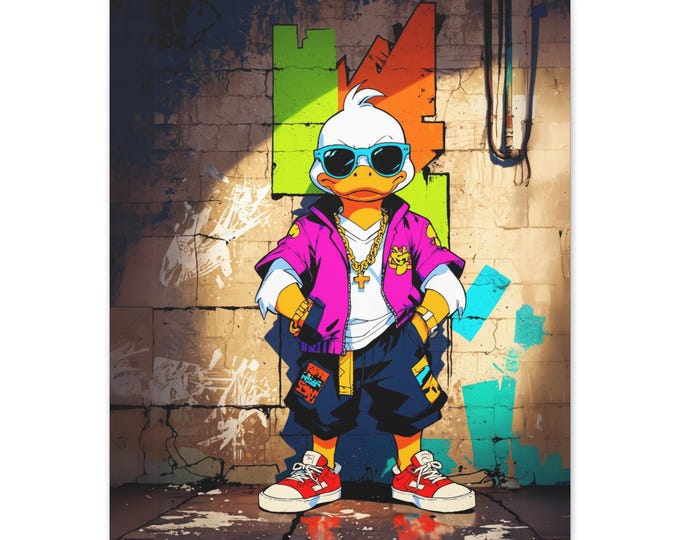 Cool Duck Wall Art, Urban Pop Art, Trendy Home Decor, Funky Canvas Print, Gift for Kids' Room, Street Art Vibe
