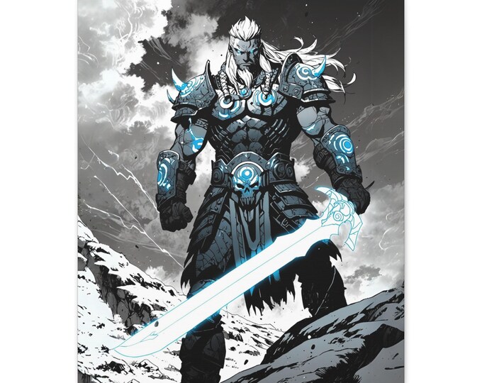 Fantasy Warrior Art Print, Matte Canvas Wall Decor, Heroic Artwork, Gift for Gamers, Home and Office Decor, Mythical Print