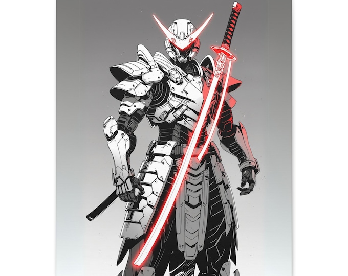Bold Samurai Warrior Canvas Art, Futuristic Wall Decor, Cyberpunk Home Decor, Perfect for Gamer Aesthetics, Unique Gift Idea