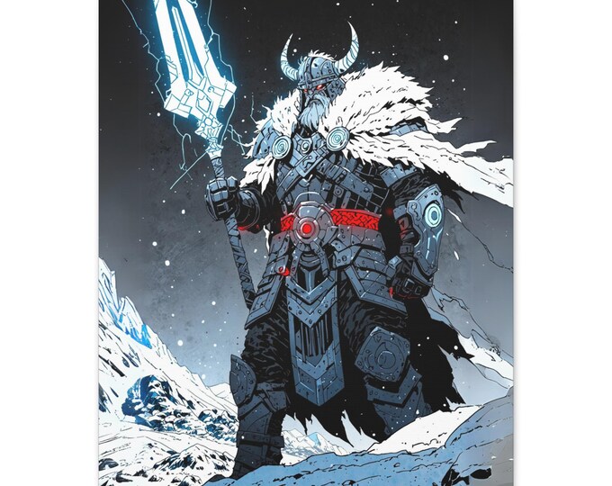 Fantasy Wall Art Print, Viking Room Decor, Nordic Artwork, Gift for Him, Comic Style Canvas, Home Office Decor