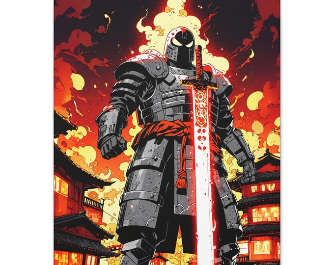 Bold Samurai Canvas Art - Japanese Warrior Decor, Gift for Gamers, Wall Art for Anime Lovers, Unique Home Accents, Perfect for Gatherings