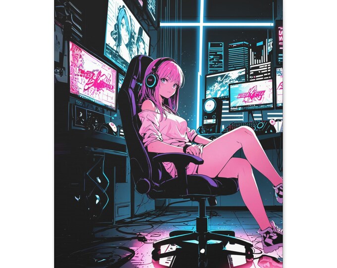 Cyberpunk Wall Art Canvas Print, Gamer Room Decor, Modern Art for Tech Lovers, Unique Gift for Birthdays, Digital Aesthetic