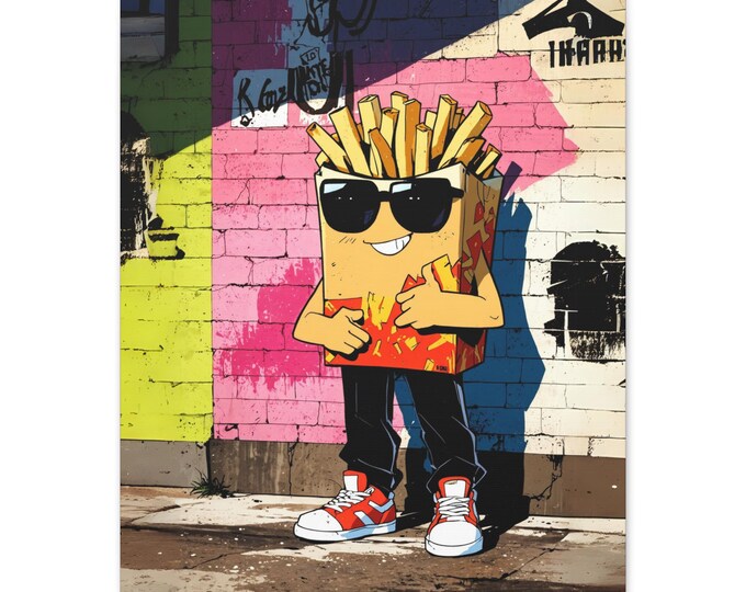 Trendy French Fry Wall Decor, Retro Kitchen Wall Art, Foodie Gift, Pop Culture Home Decor, Funky Art for Kids