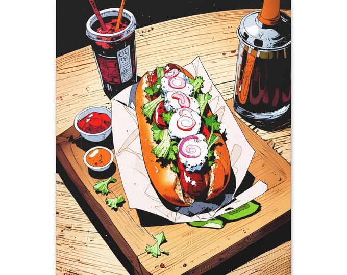 Foodie Wall Art, Pop Art Canvas Print, Hot Dog Artwork, Kitchen Decor, Culinary Gift, Food Lover's Home Decor