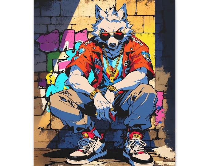 Urban Wolf Art Canvas Print, Contemporary Wall Decor, Street Art Style, Hip Hop Vibe, Perfect Gift for Art Lovers, Home Office Decoration,