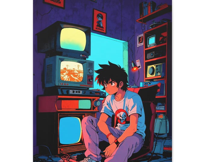 Retro Anime Wall Art, Colorful Matte Canvas Print, Perfect for Gamers, 80s Vibes, Home Decor, Gift for Anime Lovers