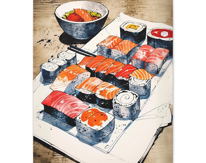 Sushi Artwork Canvas Print, Restaurant Decor, Kitchen Wall Art, Foodie Gift, Japanese Art, Sushi Lovers