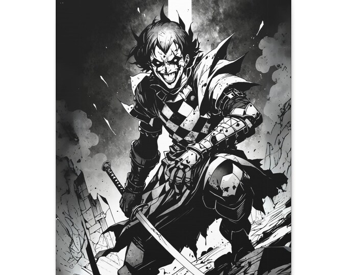 Gothic Jester Warrior Art Print, Dark Wall Decor for Gamers, Cosplay or Fantasy Enthusiasts, Unique Home or Office Gift