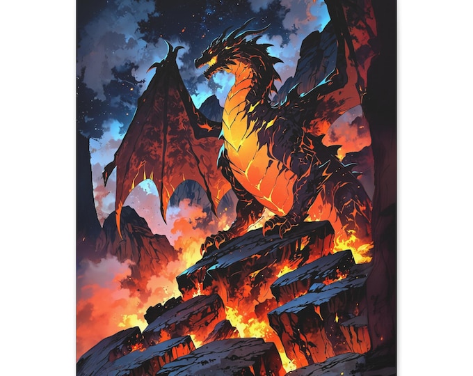 Fantasy Dragon Canvas Art Print, Mythical Wall Decor, Gift for Fantasy Lovers, Home Decor for Gamers, Unique Artwork for Collectors