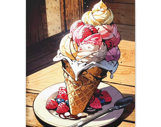 Ice Cream Art Print, Whimsical Kitchen Decor, Perfect for Ice Cream Lovers, Summer Vibes, Gift for Foodies, Colorful Wall Art