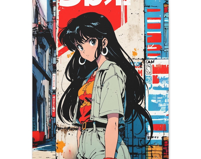 Anime Art Canvas Print, Vintage Aesthetic Wall Decor, Perfect Gift for Anime Lovers, Bedroom Wall Art, 80s Retro Style