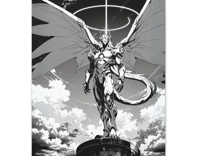 Fantasy Wall Art - Dramatic Black and White Dragon Artwork, Home Decor, Gift for Gamers, Anime Fans, Unique Canvas Print, Art for Living