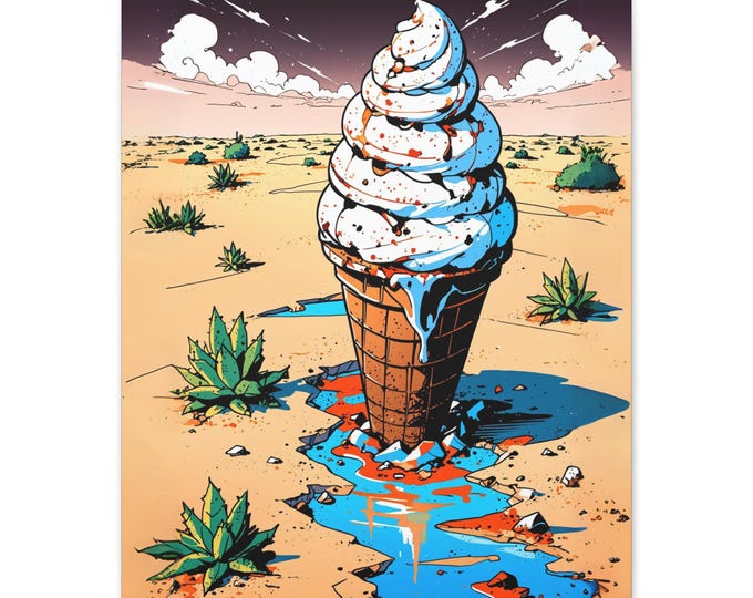 Ice Cream Cone Art Print, Desert Decor, Quirky Wall Art, Fun Home Decor, Unique Gift for Ice Cream Lovers, Summer Vibes
