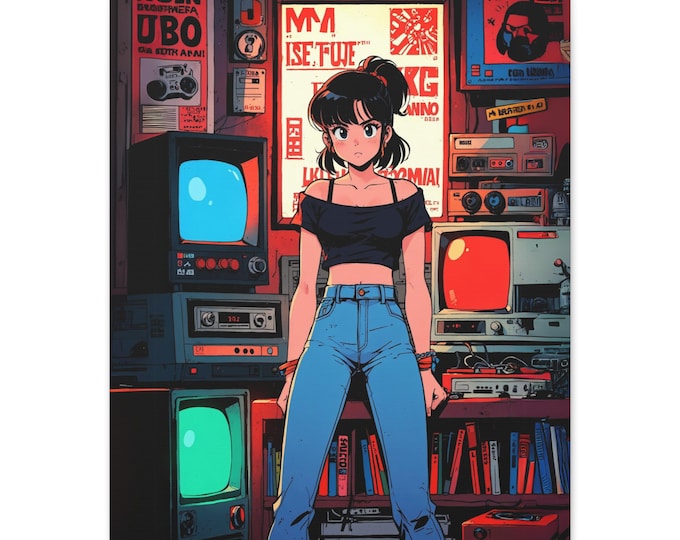 Retro Anime Wall Art, Perfect for Game Rooms, Aesthetic Room Decor, Vintage Vibe for Anime Lovers, Collectible Art Piece