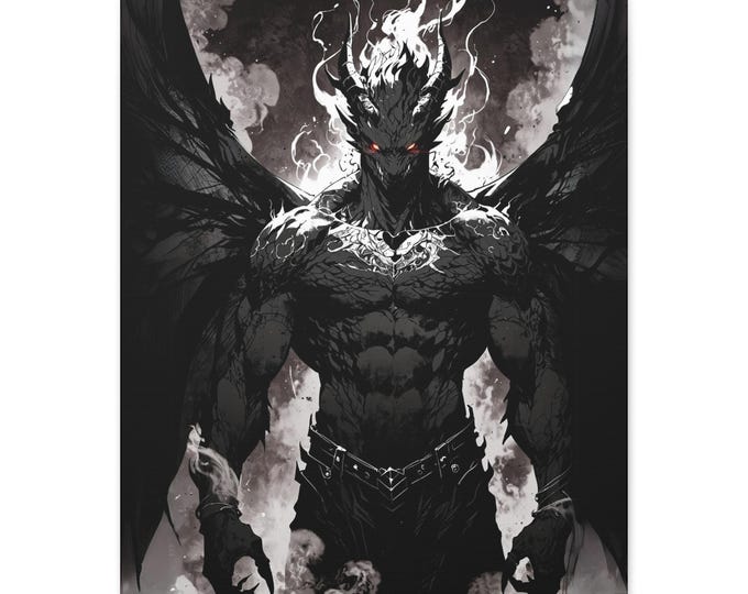 Dramatic Wall Art Print, Fantasy Decor, Edgy Home Decor, Dark Art Poster, Unique Gift for Fans, Comic Art Decor,  Humanoid, Demon, Dragon