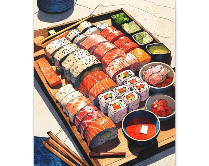 Sushi Art Canvas Print, Wall Decor for Foodies, Japanese Cuisine Lover's Gift, Kitchen Wall Art, Modern Home Decoration