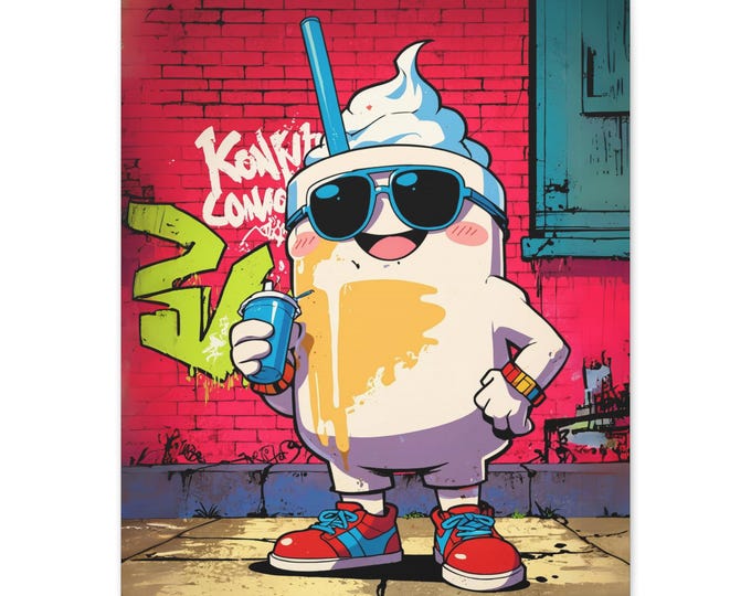 Cool Milkshake Cartoon Art Canvas Print, Whimsical Wall Decor, Fun Kid's Room Art, Summer Vibe Decor, Unique Gift Idea