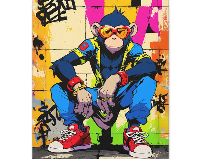 Urban Monkey Wall Art, Colorful Print, Street Art Decor, Hip Hop Vibes, Funky Home Decor, Gift for Art Lovers
