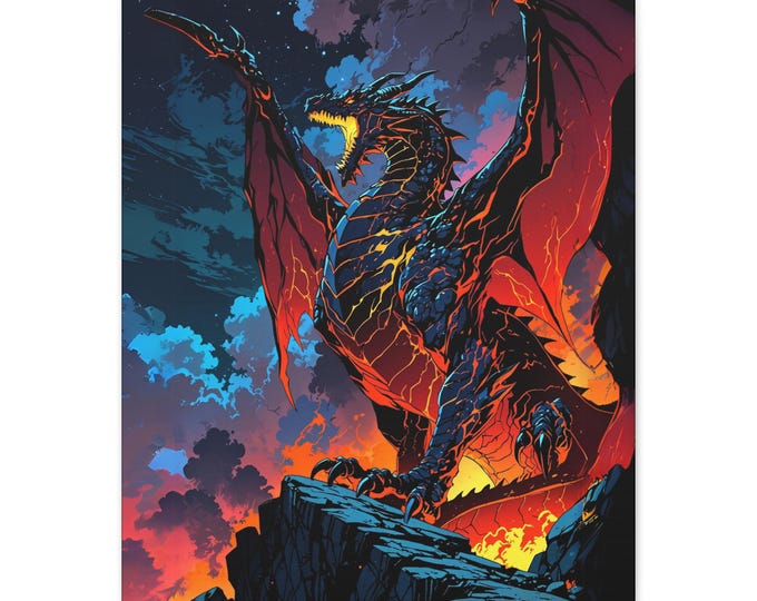Fiery Dragon Art Canvas | Vibrant Wall Decor for Fantasy Lovers, Gift for Gamers, Living Room Art, Unique Home Decor, Dragon Artwork