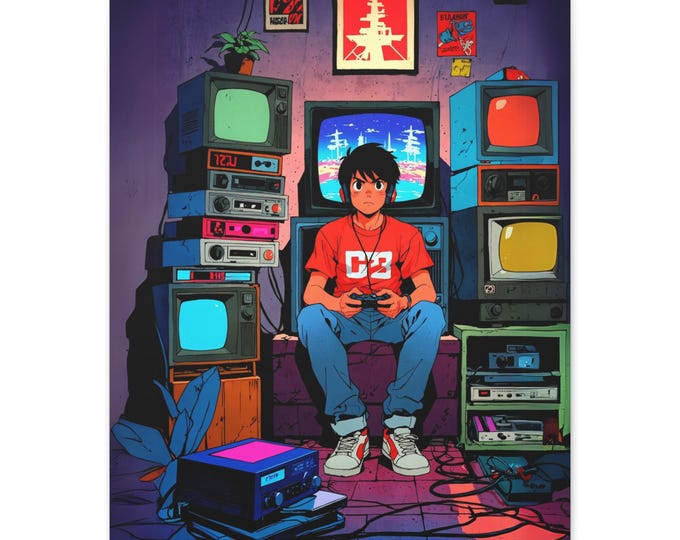 Retro Gamer Canvas Art, Vintage Gaming Decor, 80s Nostalgia Wall Art, Cool Gift for Gamers, Kids Room Decor, Gaming Enthusiast
