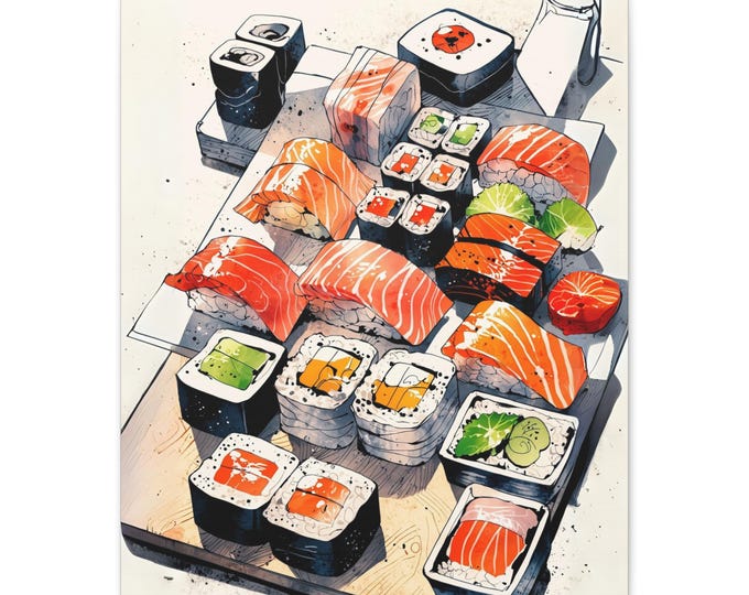 Sushi Art Canvas Print, Perfect for Foodies, Kitchen Decor, Sushi Lovers, Wall Art, Gourmet Gift