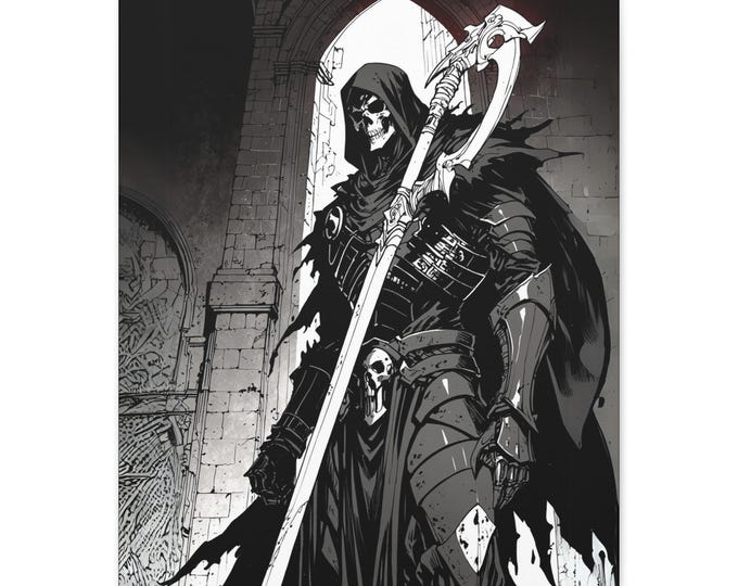 Gothic Reaper Canvas Art, Edgy Home Decor, Dark Aesthetic Wall Art, Perfect for Halloween, Unique Gift for Gamers and Collectors