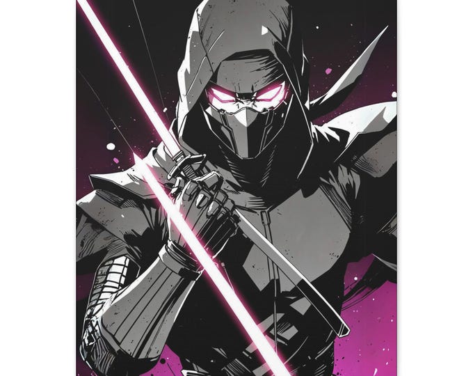 Ninja Warrior Canvas Art Print, Modern Home Decor, Black and Pink Wall Art, Gift for Gamers, Anime Lovers, Battle Scene Decor