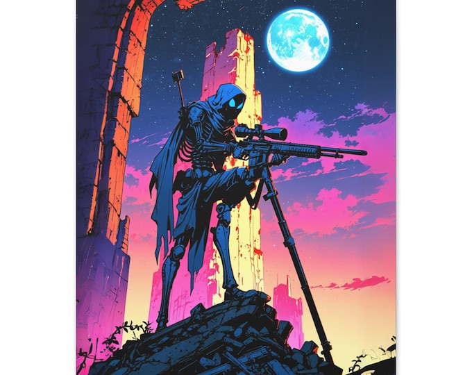 Gamer Wall Art Print, Sniper, Sci-Fi Canvas, Unique Home Decor, Night Sky Artwork, Perfect Gift for Gaming Enthusiasts, Mens Room Decor