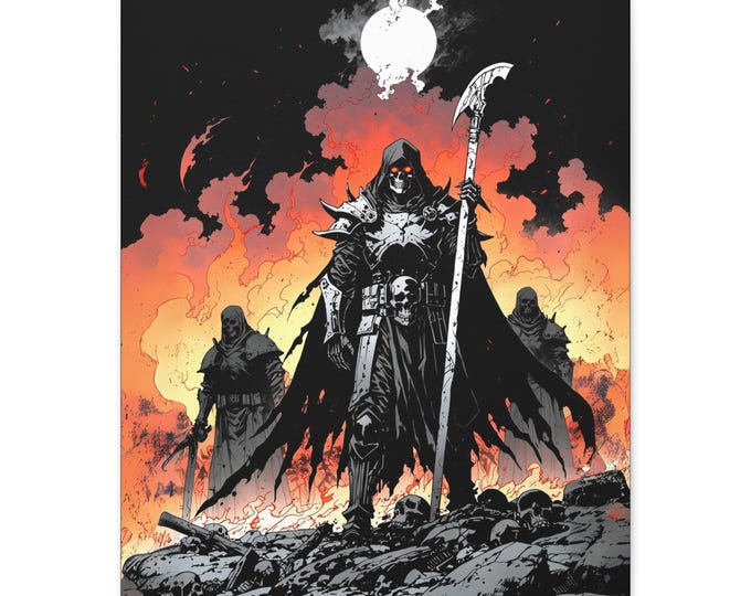 Dark Fantasy Art Canvas Print, Gothic Decor, Wall Art, Unique Gift for Gamers, Home Theater, Halloween Decoration, Bold Design, Skeleton
