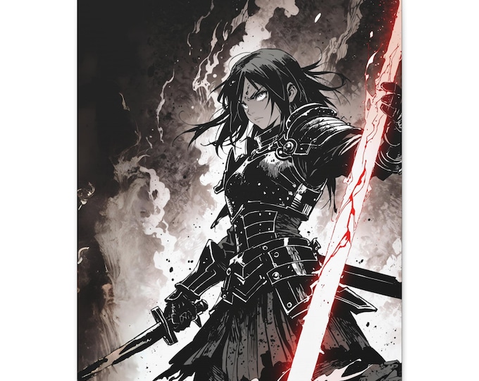 Epic Fantasy Canvas Art: Warrior with Sword, Wall Decor, Gamer Gift, Home Office Wall Art, Anime Inspired Canvas